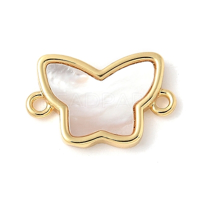 Brass Pave Natural White Shell Connector Charms KK-S522-03I-G-1