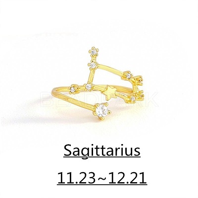 Twelve Constellation Brass Micro Pave Clear Cubic Zirconia Cuff Rings FS-WG8E359-04-1