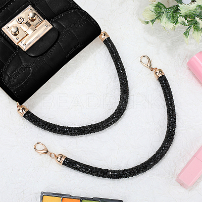 2Pcs Round Jet Rhinestone Synthetic Rubber Cord Bag Handles DIY-PH0035-49G-1