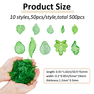 500Pcs 10 Styles Transparent Acrylic Pendants MACR-FH0001-28-1