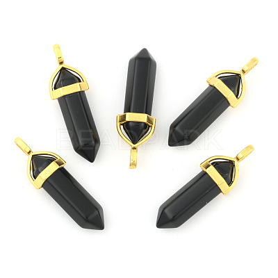 Natural Black Obsidian Bullet Double Terminated Pointed Pendants X-G-G902-B25-1