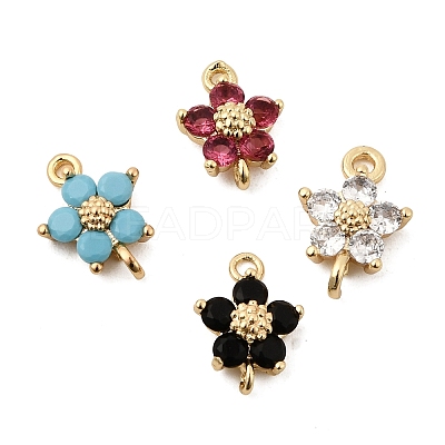 Brass Pave Cubic Zirconia Flower Links Connector Charms KK-H089-34G-1