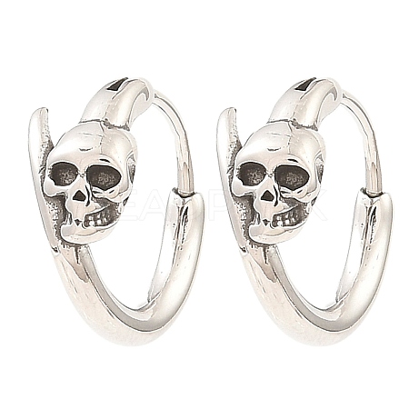 Skull Theme 316 Surgical Stainless Steel Hoop Earrings for Women Men EJEW-D096-04C-AS-1