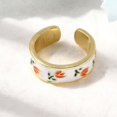 Brass Enamel Cuff Rings RJEW-P166-05G-01-1