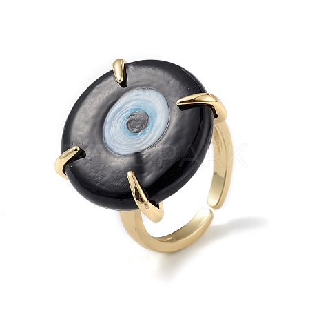 Lampwork Evil Eye Open Cuff Ring RJEW-C051-01G-01-1