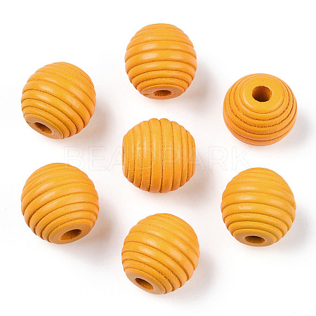 Painted Natural Wood Beehive Beads WOOD-S049-04B-09-1