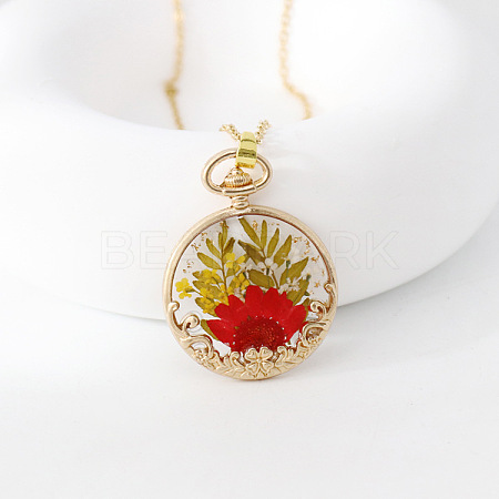 Alloy & Resin Dried Flower Pendant Necklaces WG445DE-07-1
