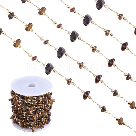 Natural Tiger Eye Chips Beaded Chains CHC-SZ0001-62J-1