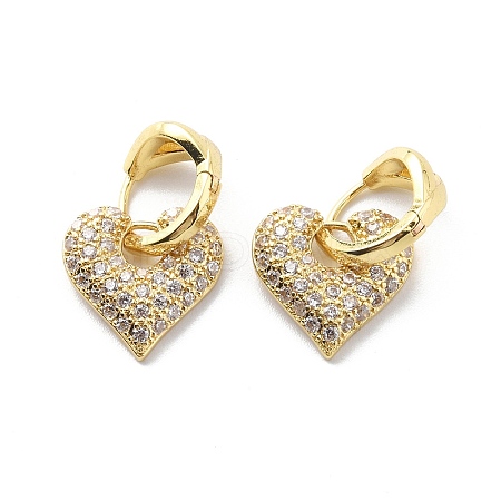 Clear Cubic Zirconia Heart Dangle Hoop Earrings EJEW-G333-01G-1