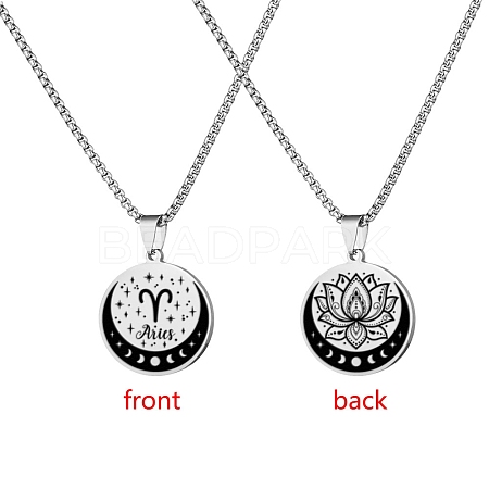 12 Constellation Titanium Steel Half Moon & Lotus Pendant Box Chain Necklaces PW-WGE44A0-02-1