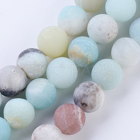 Frosted Natural Amazonite Round Bead Strands G-E334-8mm-09-1