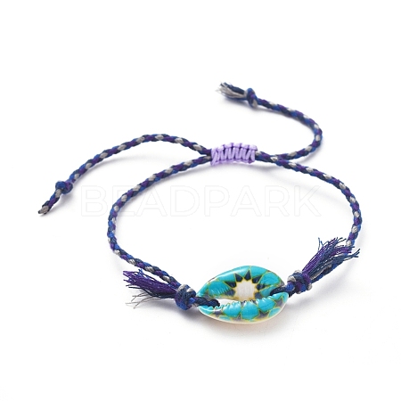 Printed Cowrie Shell Beads Braided Beads Bracelets BJEW-JB05058-04-1