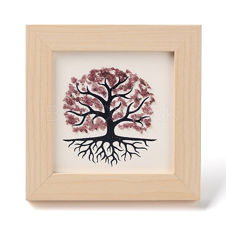 Tree of Life Natural Strawberry Quartz Chips Picture Frame Stand DJEW-F021-02A-1
