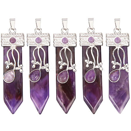 Beebeecraft 5Pcs Natural Amethyst Big Pendants G-BBC001-24-1