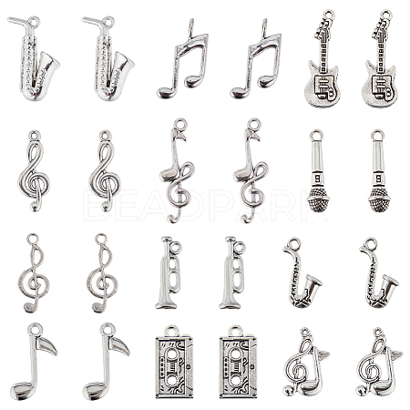 72pcs 12 styles Musical Theme Tibetan Style Alloy Pendants FIND-SC0007-38-1