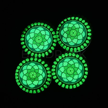 Dome/Half Round with Flower Pattern Luminous Flat Back Glass Cabochons for DIY Projects GGLA-L010-18mm-04C-1