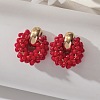 Iron & Glass Bead Ring Stud Earrings FS-WG96D15-01-1