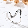 Rhodium Plated 925 Sterling Silver Wave Cuff Rings RJEW-D300-02P-5