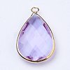 Golden Tone Brass Glass Teardrop Pendants X-GLAA-M006-A-14G-2