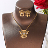 Brass Micro Pave Clear Cubic Zirconia Crescent Moon Tassel Pendant Necklaces and Stud Earrings Sets for Women PB9460-4