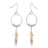 Gemstone Ring with Tassel Dangle Earrings EJEW-JE05052-5