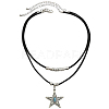 1 Set Alloy Pave Synthetic Turquoise Pendant Double Layer Cord Necklaces NJEW-CL0001-09B-1