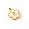Golden Tone Stainless Steel Pave White Shell Letter Flower Charms PW-WGC5230-18-1