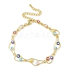 Brass Enamel Flat Round Evil Eye Link Chain Bracelets for Women BJEW-G764-01G-6