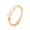 Copper Wire Wrapped Natural Rose Quartz Braided Bead Rings for Women RJEW-JR00393-01-1
