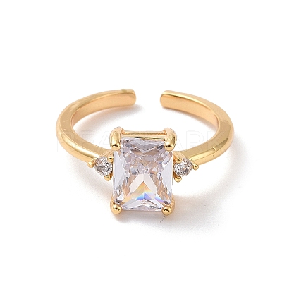 Clear Cubic Zirconia Rectangle Open Cuff Ring RJEW-P034-12G-1