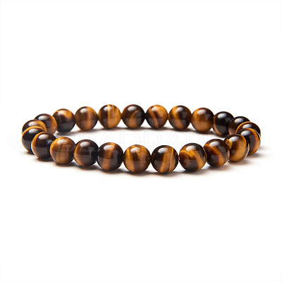 Natural Tiger Eye Round Beads Stretch Bracelets BJEW-N301-8mm-03-1