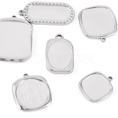 6Pcs 6 Styles 304 Stainless Steel Pendant Cabochon Settings STAS-TA0005-71P-1