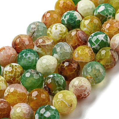 Faceted Natural Fire Crackle Agate Beads Strands G-F447-12mm-M01-1