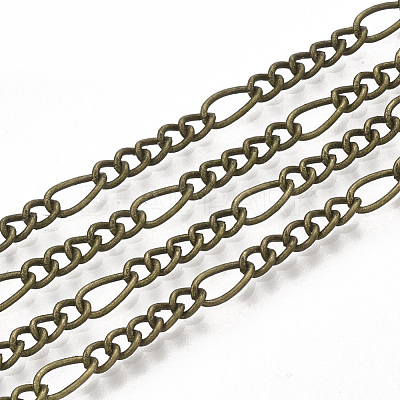 Brass Coated Iron Figaro Chain Necklace Making MAK-T006-03AB-1