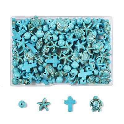 130Pcs 5 Styles Synthetic Turquoise Beads TURQ-FP0001-02-1