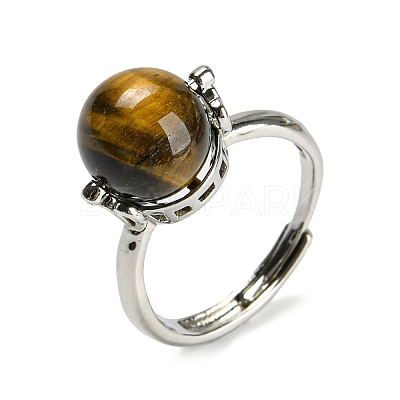 Natural & Synthetic Mixed Gemstone Round Adjustable Rings RJEW-G290-02P-1