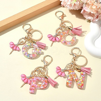 Letter A~Z Transparent Glitter Resin Pendant Keychains KEYC-FZ00024-21-1