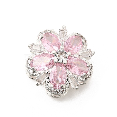 Flower Brass Micro Pave Clear Cubic Zirconia Beads KK-Z156-14S-01-1