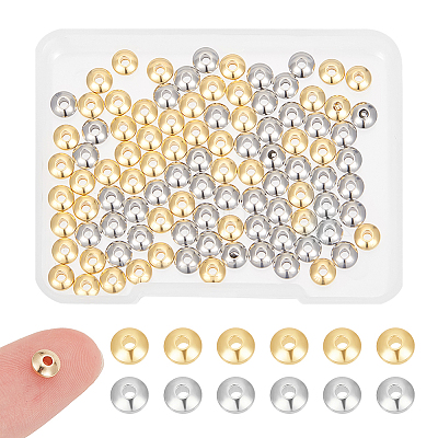 100Pcs 2 Colors 304 Stainless Steel Smooth Rondelle Beads STAS-UN0057-09-1