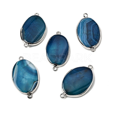 Natural Agate(Dyed & Heated) Oval Links Connector Charms G-P614-06P-02-1