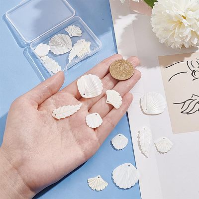 16Pcs 4 Styles Natural Shell Pendants SHEL-AR0001-14-1