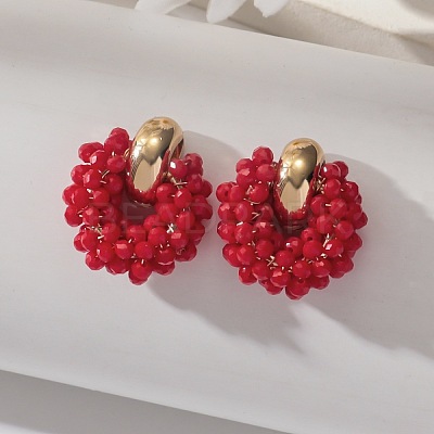 Iron & Glass Bead Ring Stud Earrings FS-WG96D15-01-1
