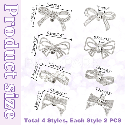 8Pcs 4 Styles Bowknot Alloy & Brass Rhinestone Shoe Decorations AJEW-PH0011-72-1