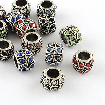 Antique Silver Plated Alloy Rhinestone Large Hole European Beads MPDL-R041-02-1