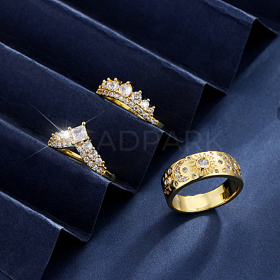 3Pcs Brass Micro Pave Clear Cubic Zirconia Finger Rings for Women FS-WGDAF26-01-1