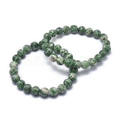 Natural Green Spot Jasper Bead Stretch Bracelets BJEW-K212-C-017-1