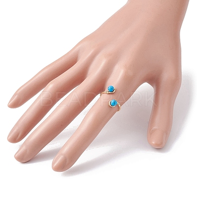Copper Wire Wrapped Natural & Synthetic Gemstone Toe Open Ring RJEW-JR00622-1