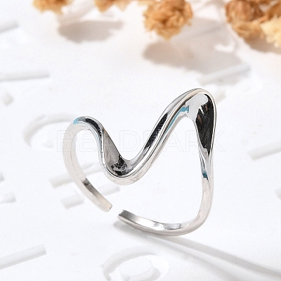 Rhodium Plated 925 Sterling Silver Wave Cuff Rings RJEW-D300-02P-1