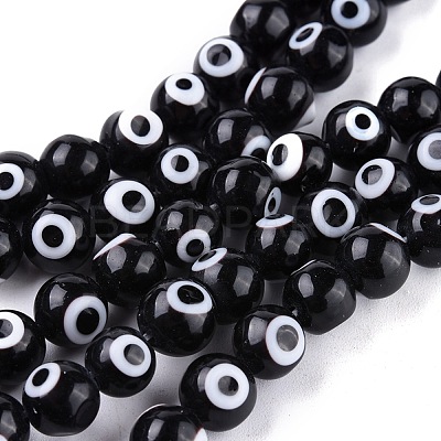 Handmade Evil Eye Lampwork Round Bead Strands X-LAMP-L055-6mm-08-1