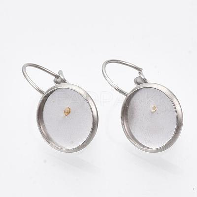 Tarnish Resistant Flat Round Tray Smooth Surface 304 Stainless Steel Leverback Earring Findings STAS-R065-66-1